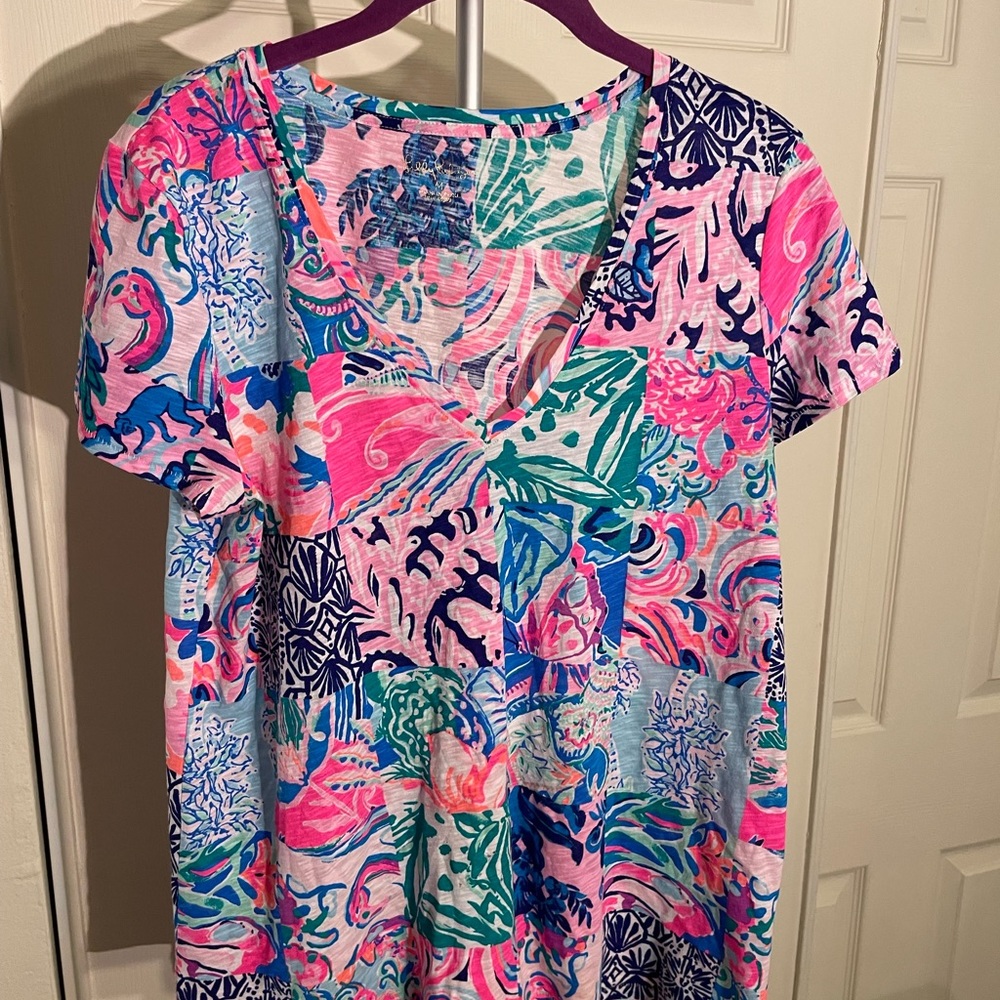 Lilly Pulitzer Etta Multi Patchwork Tee Size Medi… - image 2